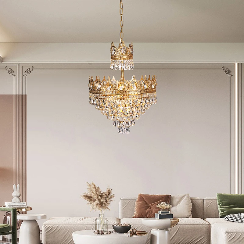 SAROK Chandelier Crystal Hanging Copper Luxury LED Light For Home Decor Living Room Bedroom Villa