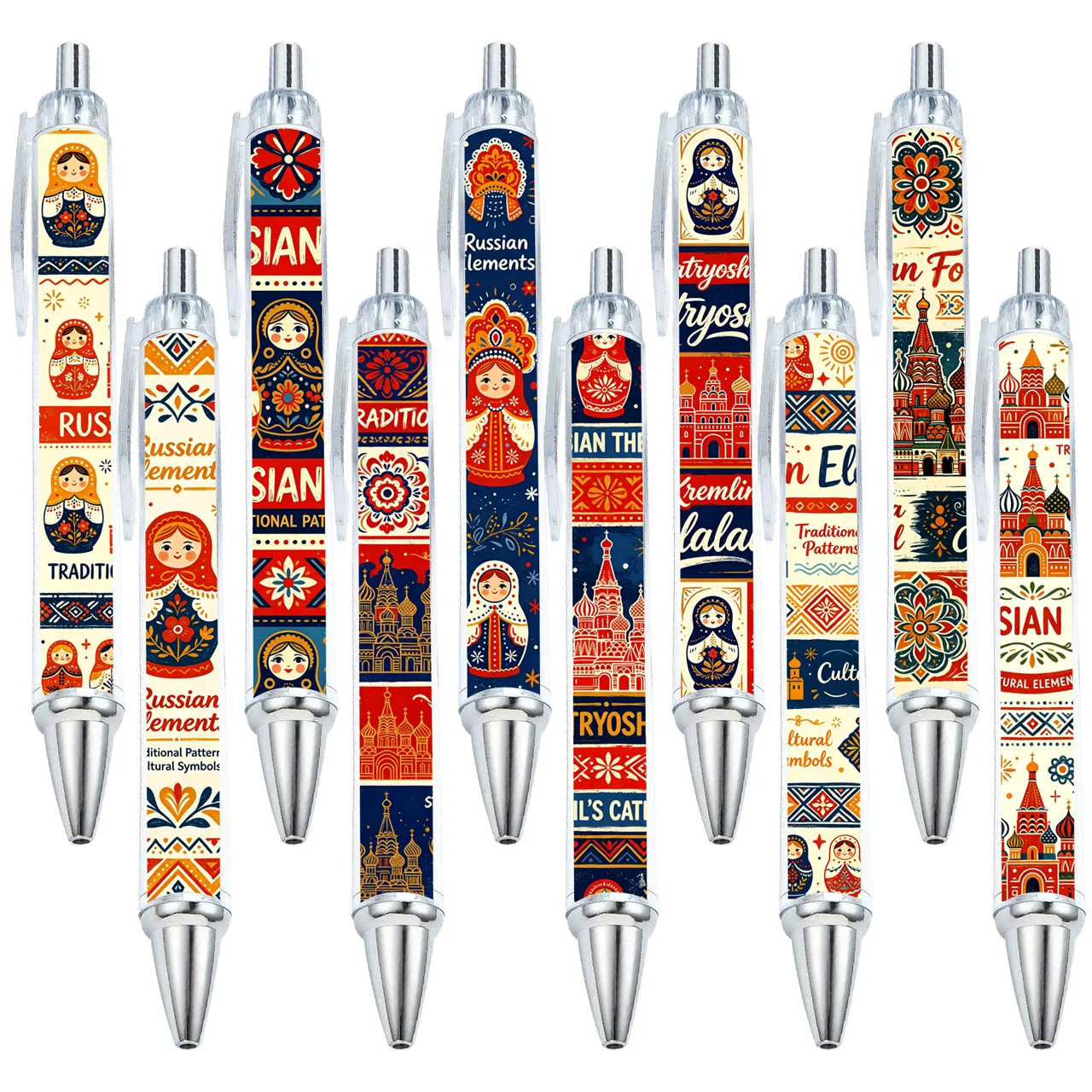 

10 pieces / 14 pieces creative Russian-themed ballpoint pens, architectural theme roll-up ballpoint pens