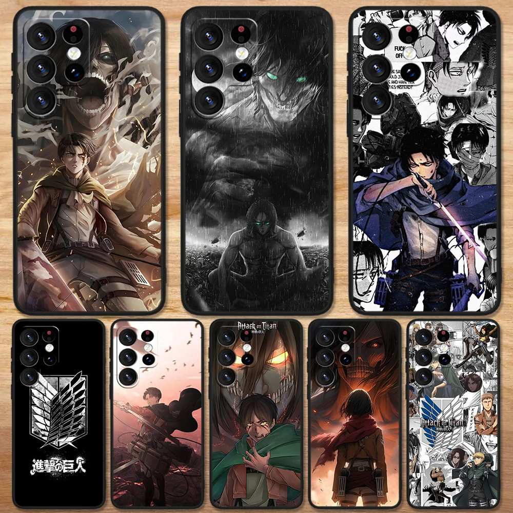 Attack On Titan Cool Comic For Samsung Galaxy S24 S23 S22 S21 S20 FE S10e S10 S9 Ultra Plus Soft TPU Black Phone Case