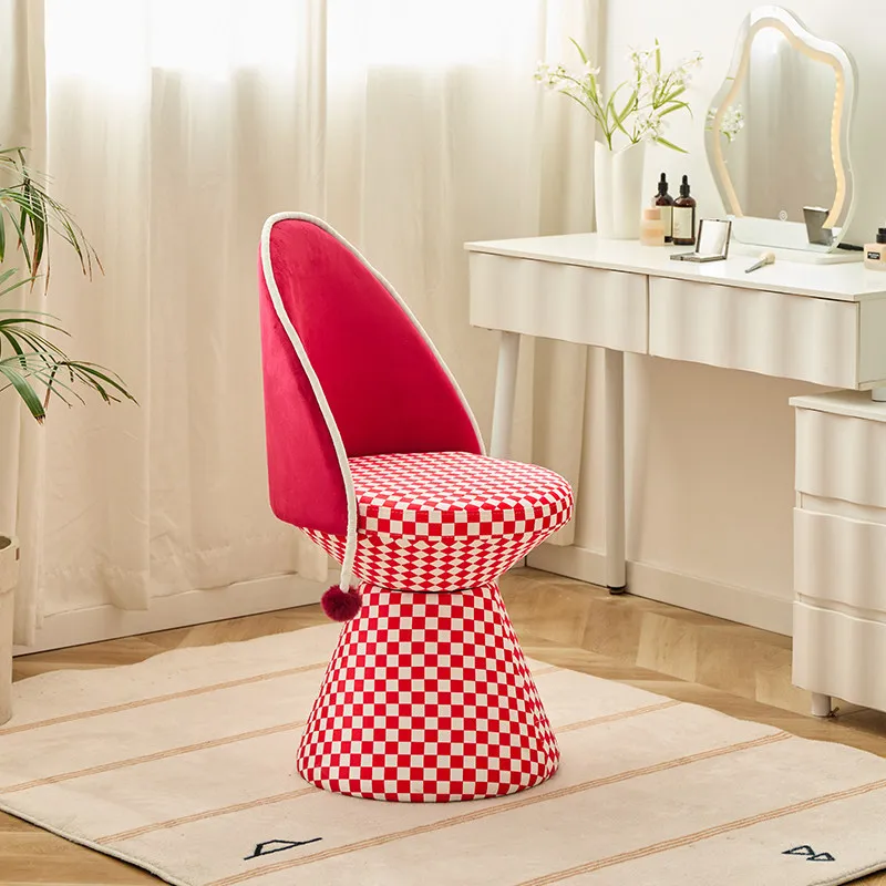Rotatable makeup stool girls bedroom light luxury backrest cream wind 2026 Little Red Riding Hood French retro manicure chair