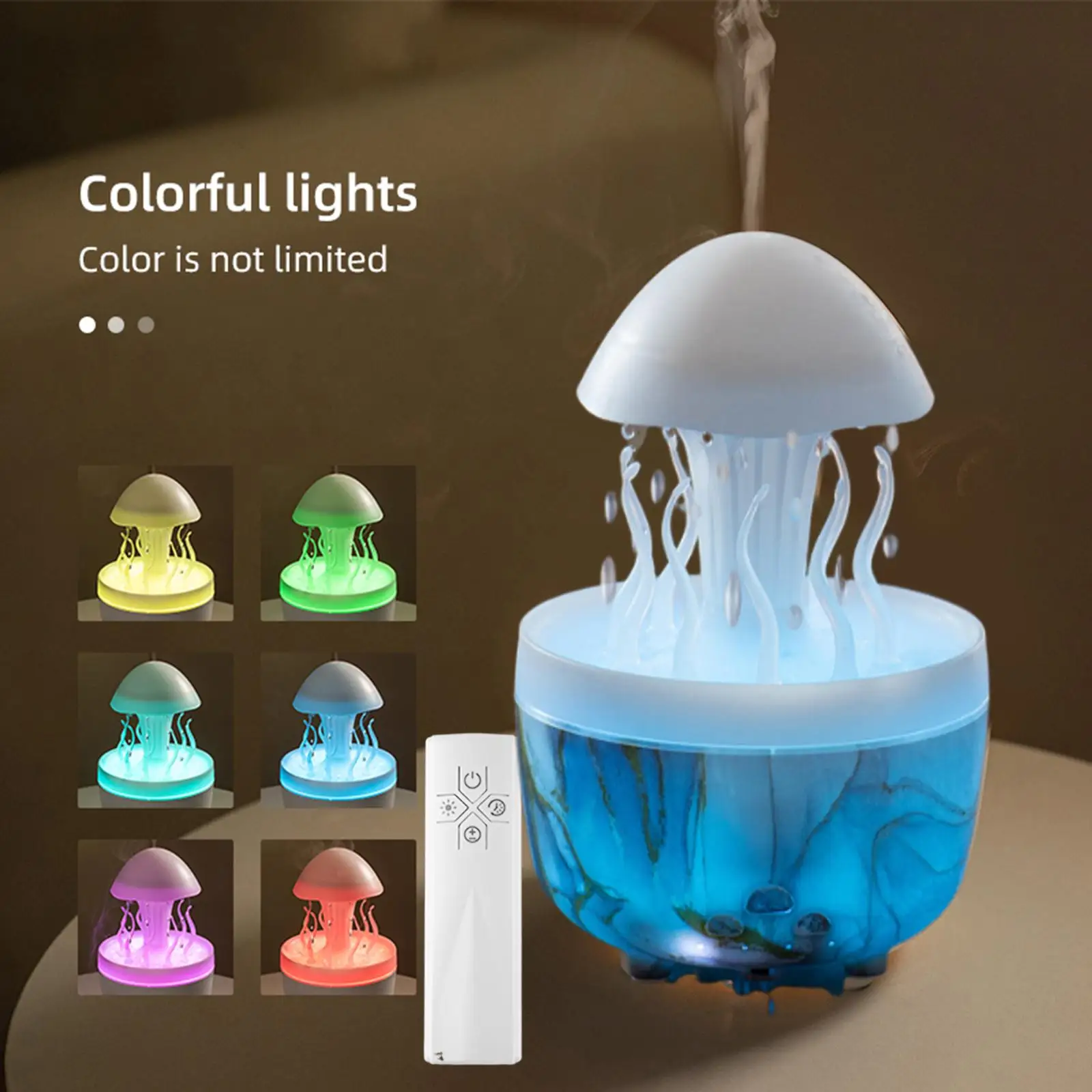 Small Humidifier with Night Light Essential Oil Diffuser with Changing Colors 300ml Simulates Raindrop for Yoga SPA Housewarming