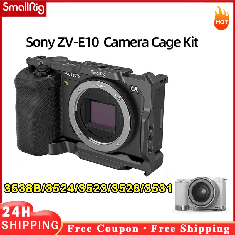 SmallRig 3538B for Sony ZVE10 Camera Cage with Grip with Silicone Cage handle Built-in Arca quick release plate Cage Rig 3524