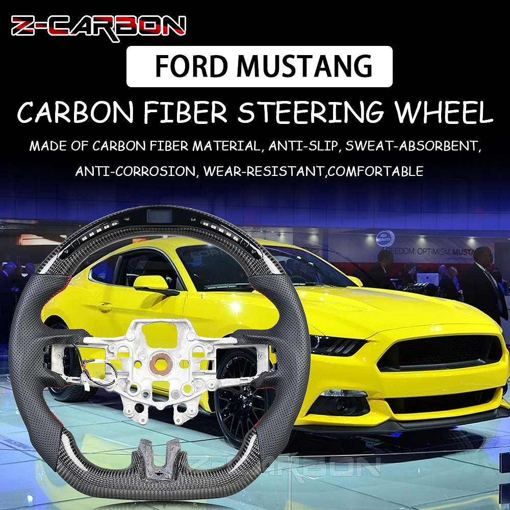 For Ford Mustang Carbon Fiber Steering Wheel 2015 2016 2017 2018 2019 2020 2021 2022 2023 With LED Style Racing Wheel Accessorie