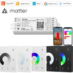 DC12V-24V Matter Wifi 5in1 LED Controller Dimmer 2.4G RF CCT/RGB/RGBW Wall Touch Panel Remote Home APP Tuya APP for Alexa Google