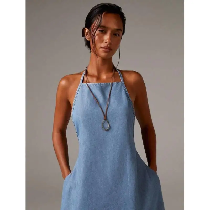 Dames herfst denim band lang Dr D 275 Sle Tee-kwart Sve dubbele taille H-lijn Ciwalk Faion-jurk