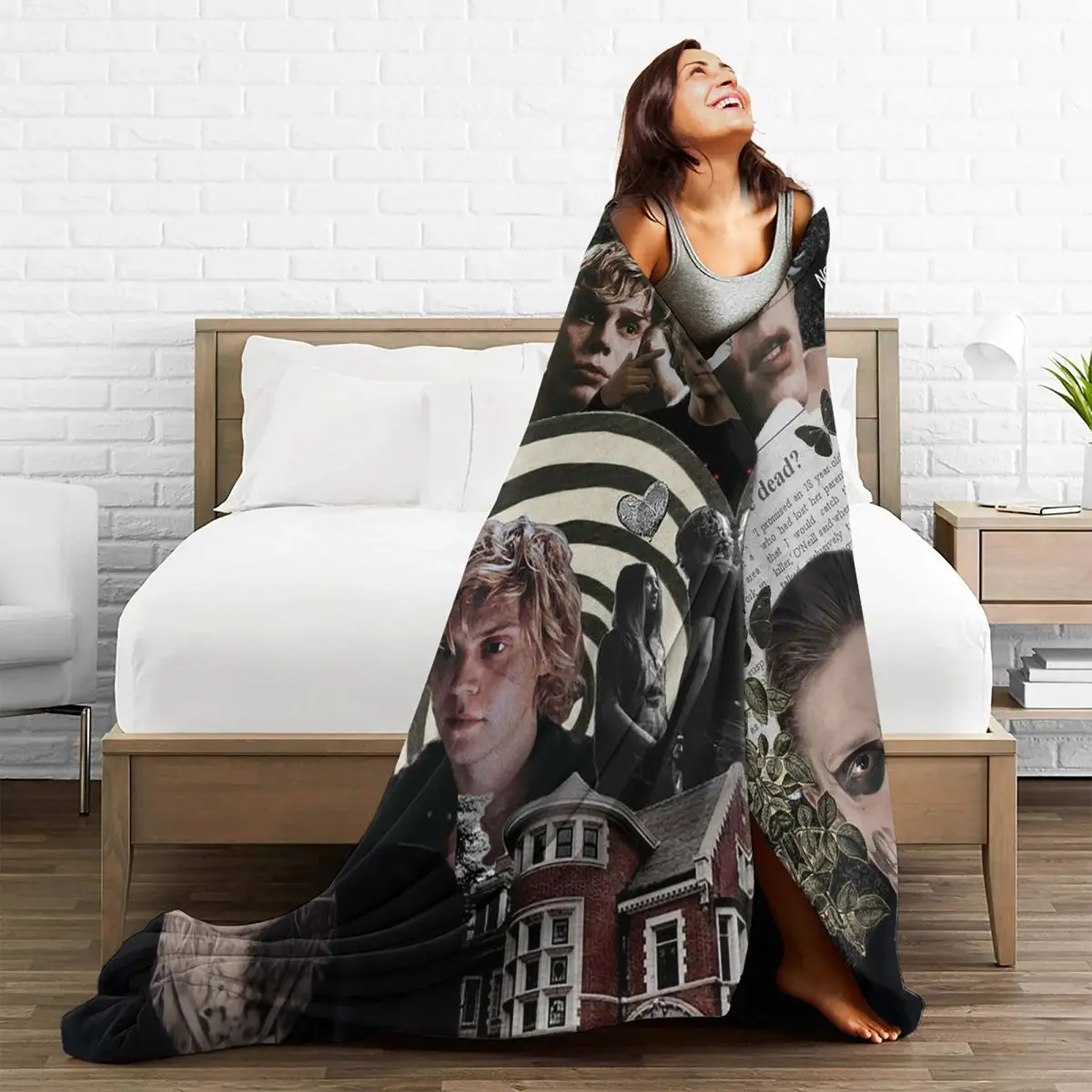 Evan Peters Pattern Blanket Soft Warm Flannel Throw Blanket Plush for Bed Living room Picnic Travel Home Sofa