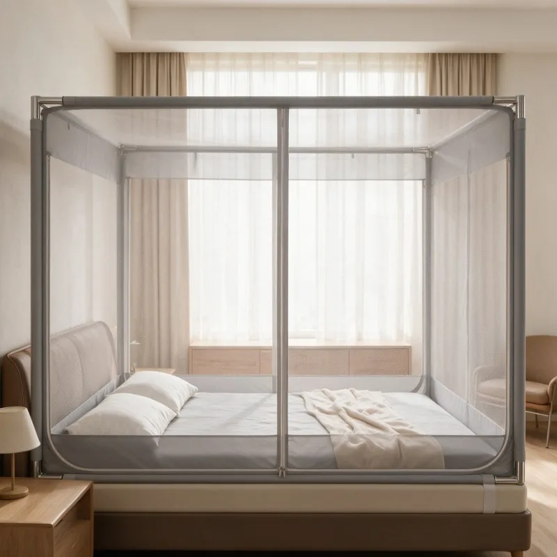 Mosquito Net 90% Thicker Support, Full Bottom, Anti-Fall & Anti-Mosquito, 3-Door Design