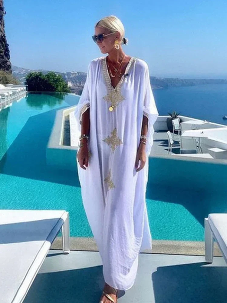 2024 Nieuwe Sexy Beach Cover Up Borduren Badpak Wit Strand Kanten Jurk Vrouwen Bikini Badmode Badpak Zomer Strandkleding
