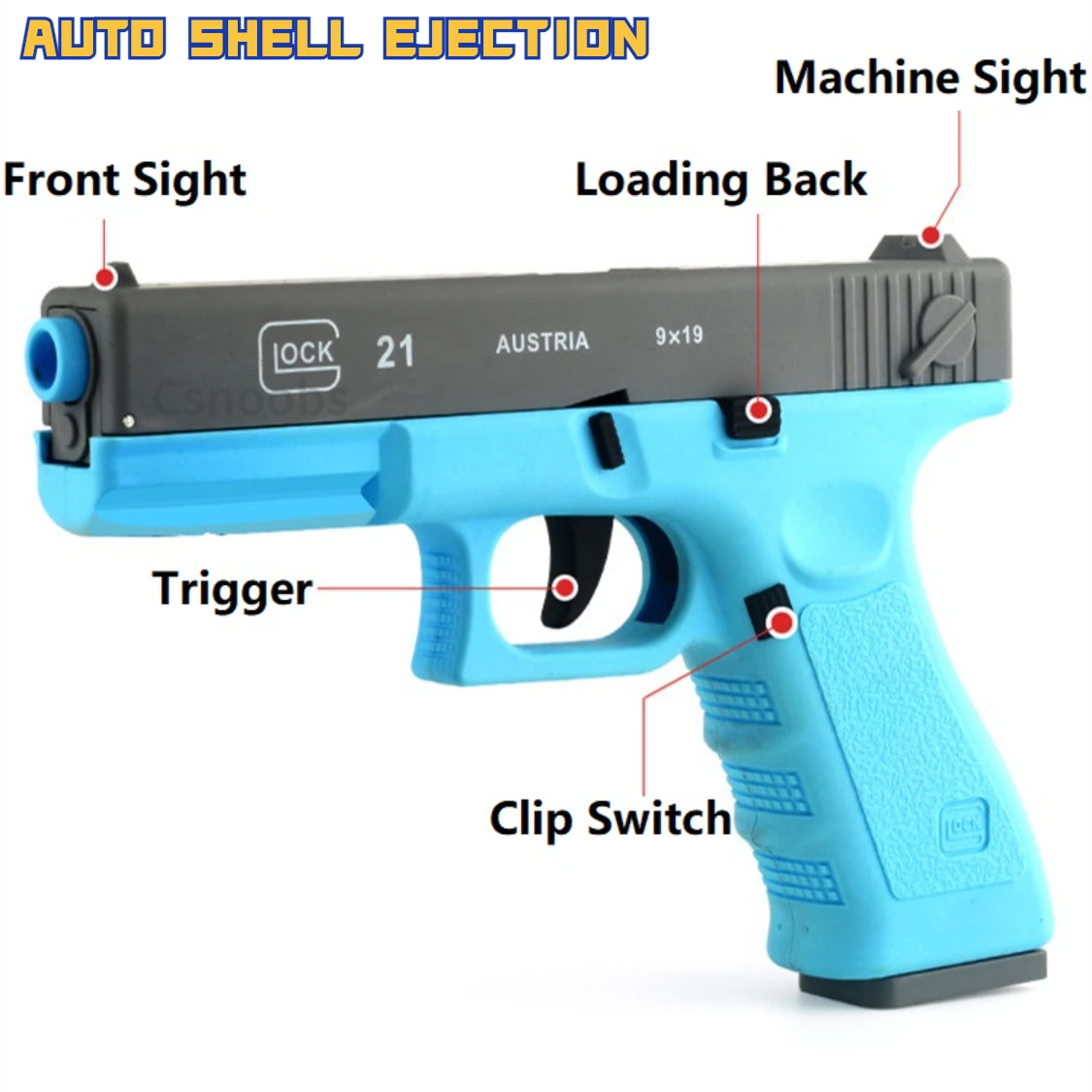 Csnoobs G17 Toy Gun Continuous Firing Shell Throwing Pistol Laser Vision Airsoft Handgun for Kid Adult Birthday Gift