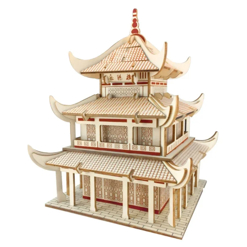 Drewniane puzzle 3D dla dorosłych, zestaw modeli budynków z wieżą Yueyang, model architektury chińskiej, klocki architektoniczne