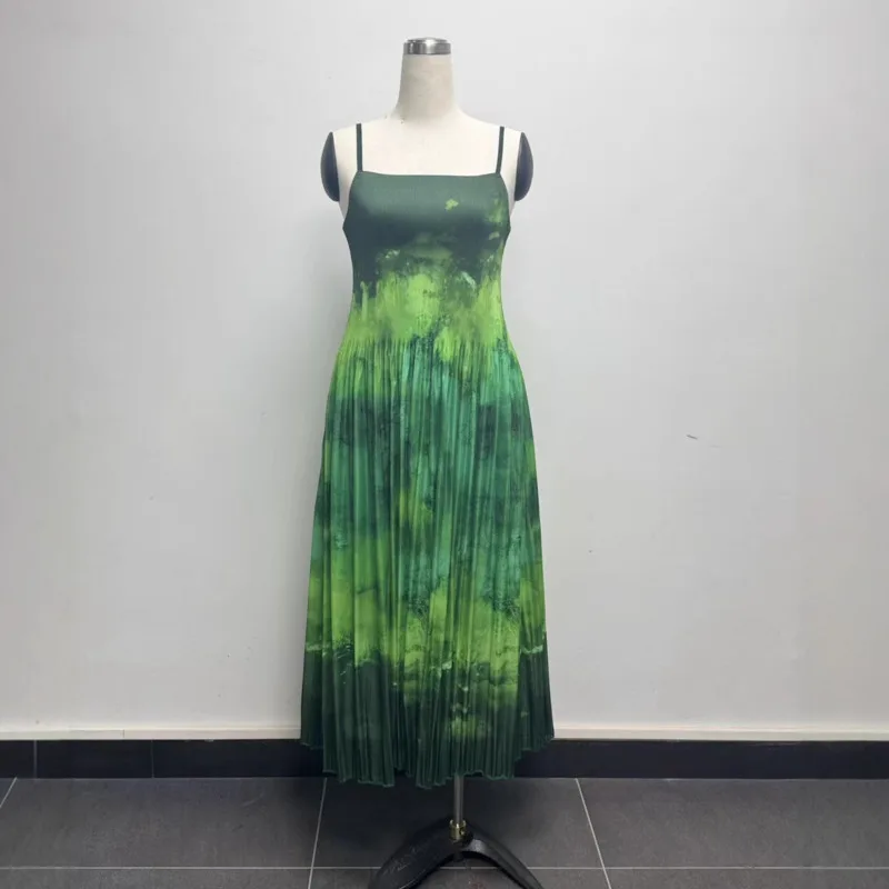 ชุดเซ็ต 2 ชิ้น ยี่ห้อ YFPF Miyake สำหรับผู้หญิง เสื้อสายเดี่ยวแบบไม่มีแขน แต่งระบายไล่เฉดสี พร้อมเสื้อคลุมยาว ดีไซน์แฟชั่น เสื้อผ้าใหม่