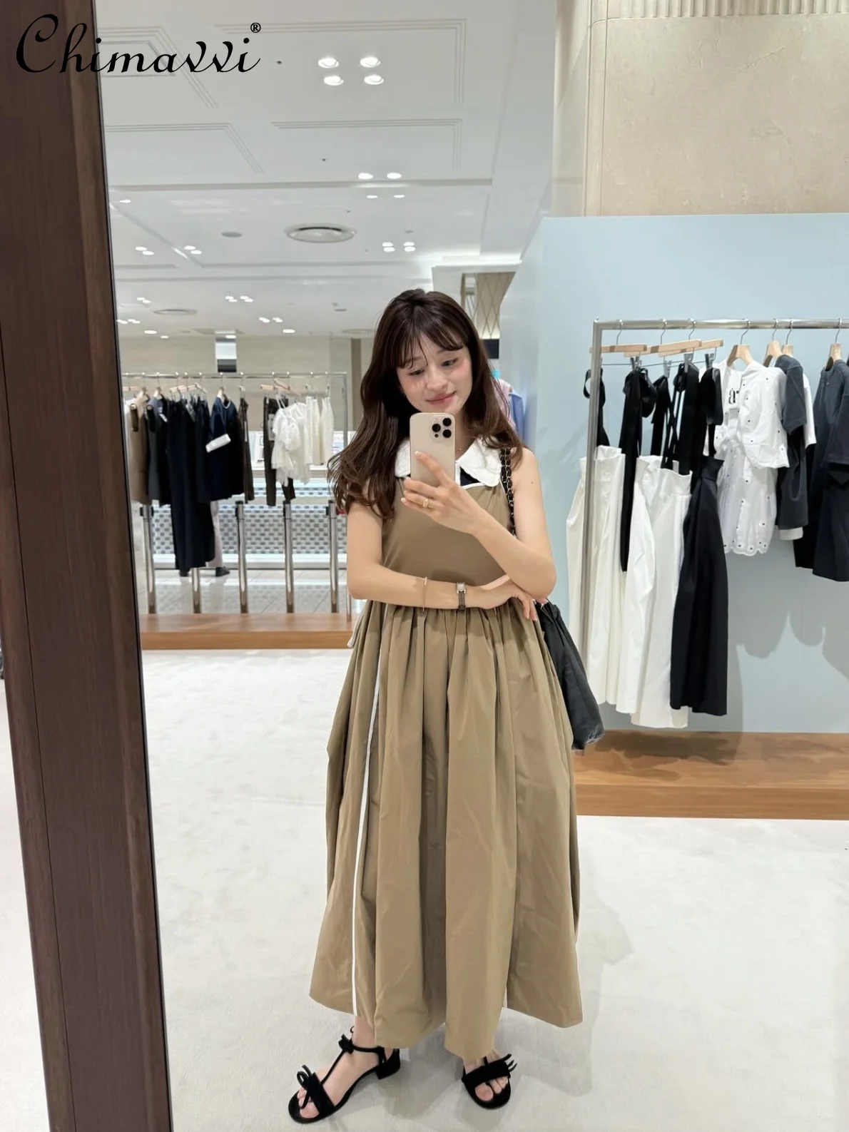 Japanese Style Heavy Functional Sweet Cool Girl Strap Dress 2025 Autumn New High Waist Loose Elegant Y2k Long Women's Dress