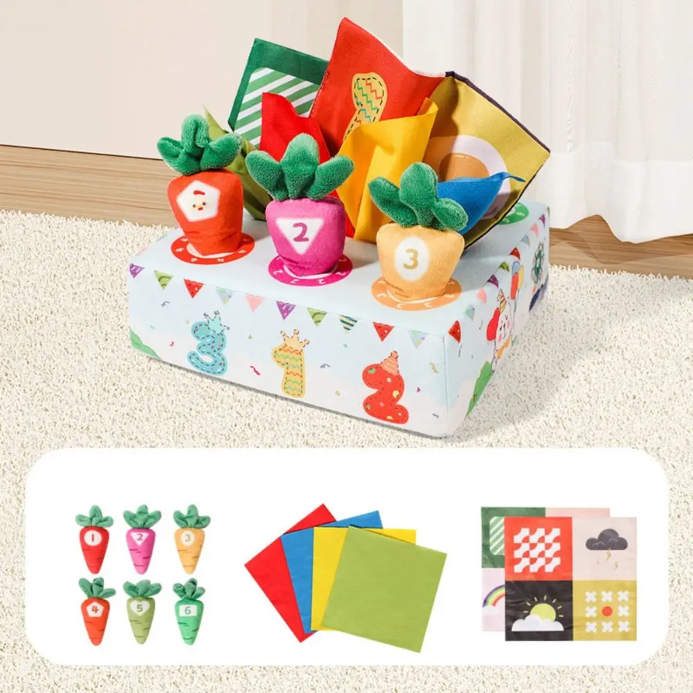 Soft Baby Tissue Box Tear-resistant Cartoon Pattern Radishes Montessori Finger Exercise Color Learning Pulling Carrots Stuffed