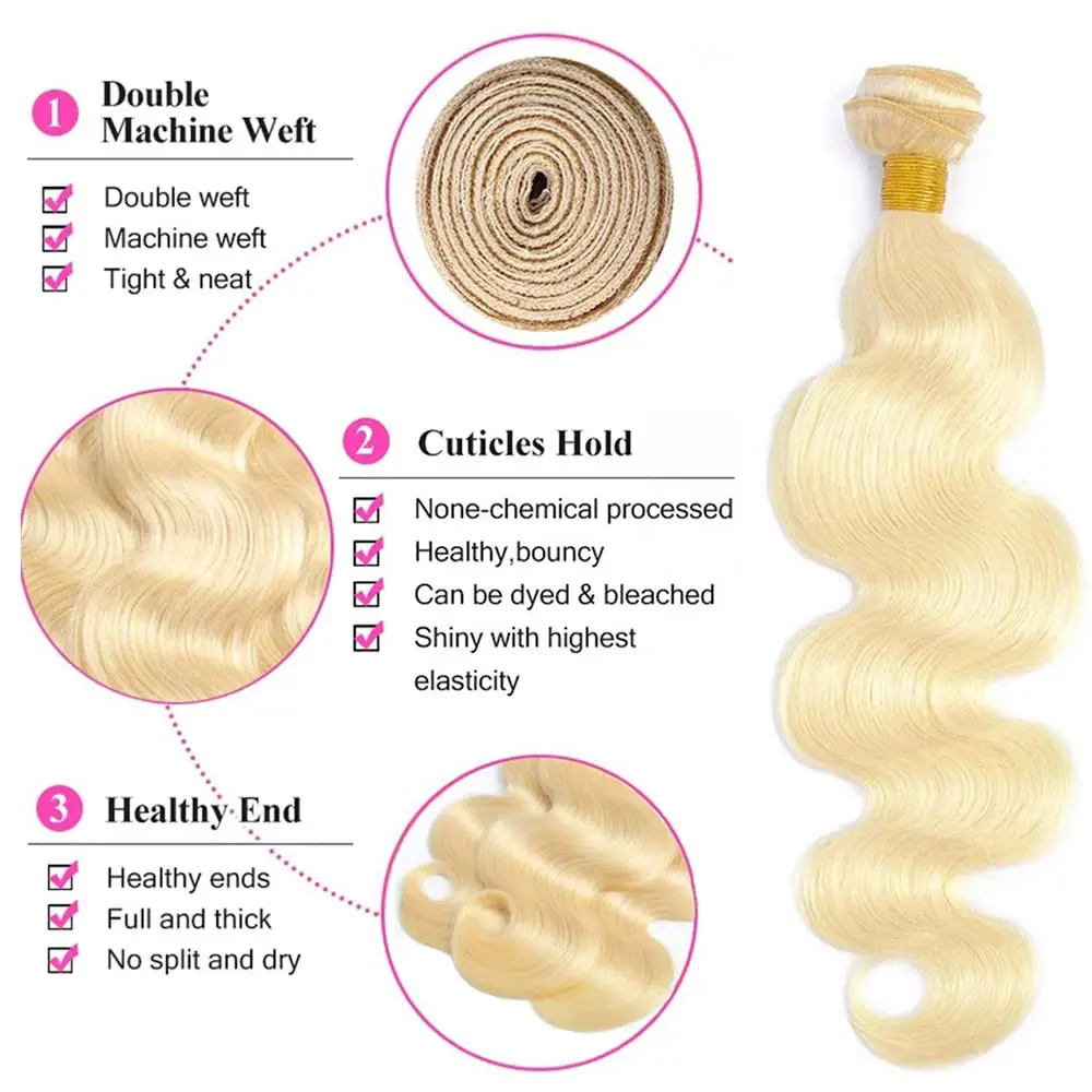 Extensiones de cabello humano ondulado para mujer, mechones de cabello virgen brasileño, sin procesar, rubio miel, 30 pulgadas, 613