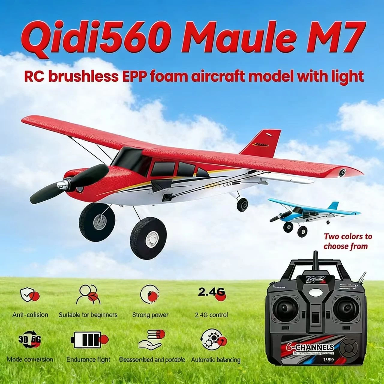 

Радиоуправляемый самолет QIDI560 M7 OFF-ROAD, бесщеточный двигатель, 4-канальный высокоскоростной радиоуправляемый планер из пенопласта с фиксированным крылом, подходит для детей.