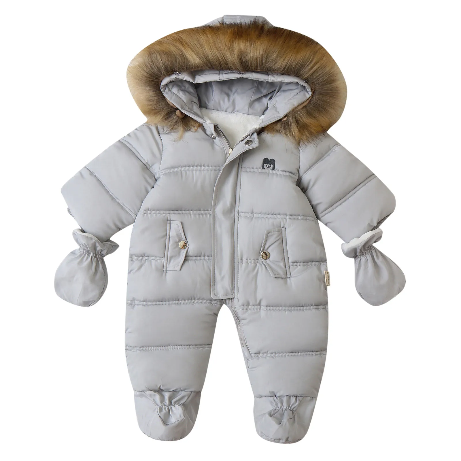 Winter New Baby Rompers Hooded Plush Children\'s Solid Color Jumpsuit Lining Jumpsuits Warm Infant Outerwear Kids Fleece Romper