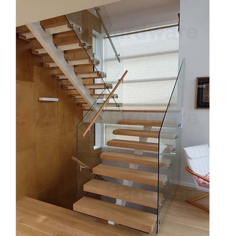 custom.New Style Design Straight Stairs Interior Staircase With Wood Tread and Glass Railing