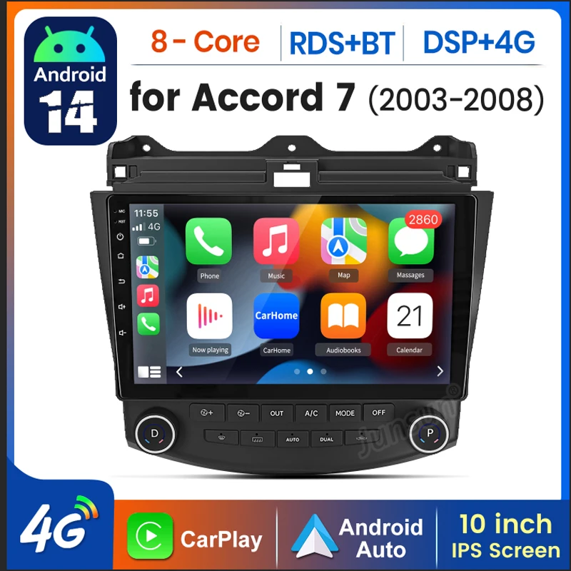 

AWESAFE AI 4G LTE Wireless CarPlay Android Auto Car Radio For Honda Accord 7 2003 2004 2005 2006 2007 GPS Navi BT DSP RDS FM