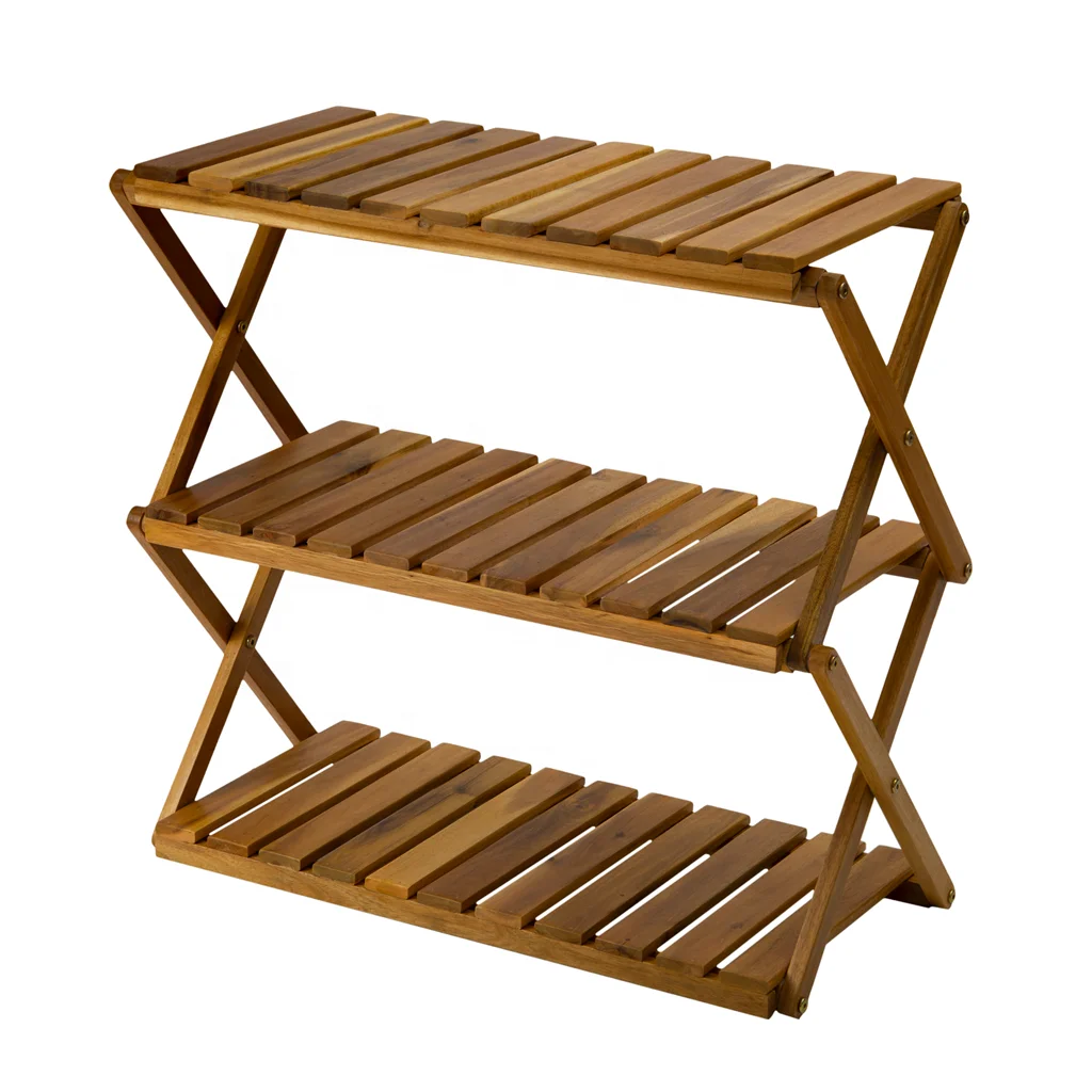 3 Tiers Wooden Plants Stand Foldable Shoe Rack Multipurpose Shelf Perfect Idea For Living Room Bedroom