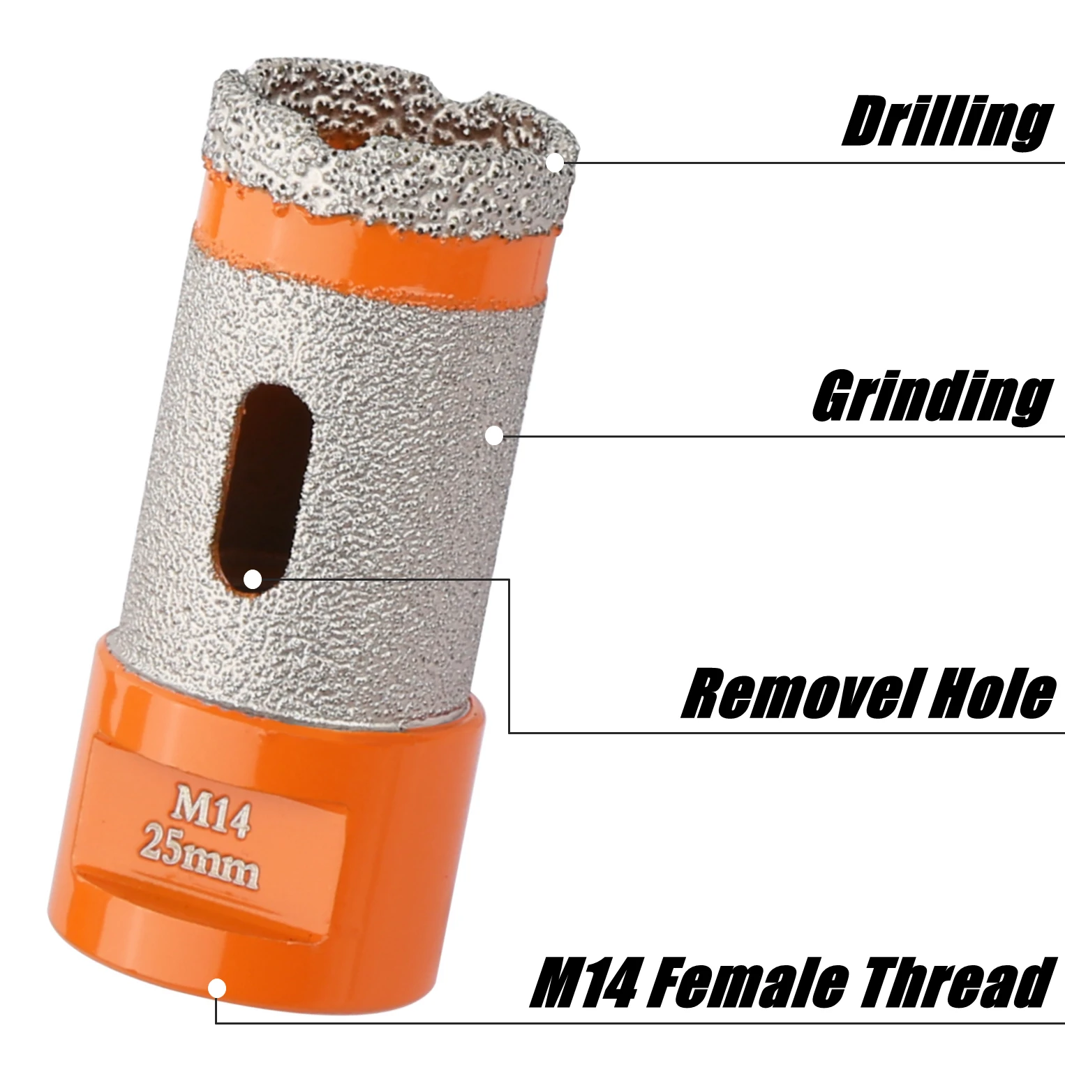 20/25/35mm M14 Thread Vacuum Brazed Diamond Core Dry Bit Finger Milling Cutter For Ceramic Tile Granite Marble Quartz Hole Saw