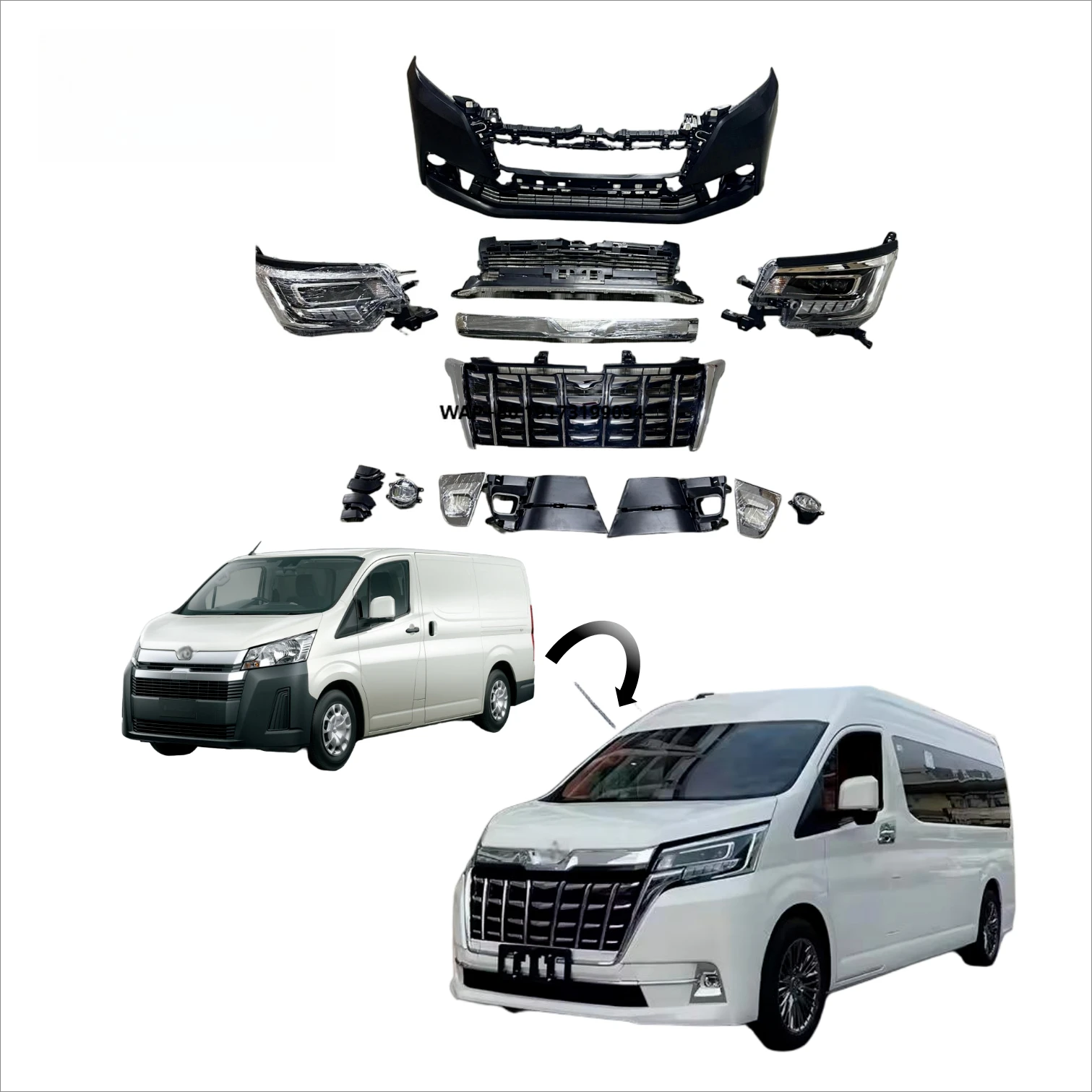 

Factory Price for Hiace Super GL 2019-2022 Upgrade to Alphard 30 Style Front and Rear Bumpers Grille LED Headlights
