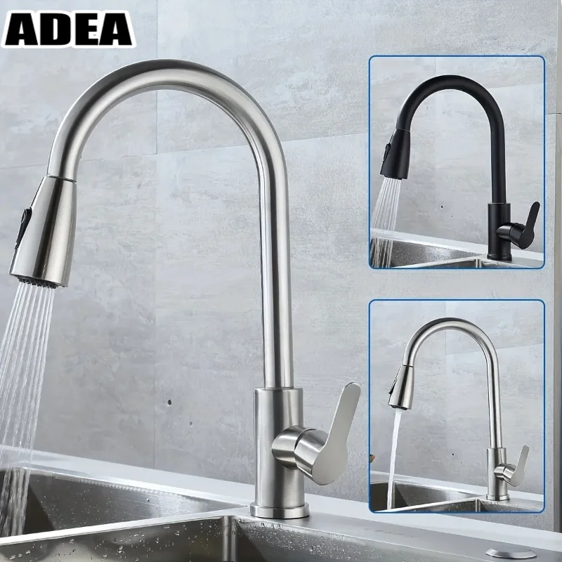 

Кухонный смеситель ADEA из нержавеющей стали с выдвижным изливом, установка на одно отверстие, керамический картридж, вход G1/2, азиатский стандарт.