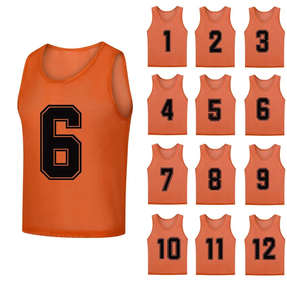 12 PCS Adults Soccer Pinnies Quick Drying Sports Vest Youth Sports Basketball Football Team Jerseys Training Numbered Top Suit