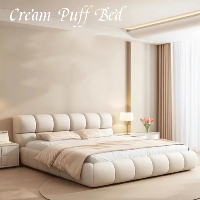 Cream sleeping bed Bedroom Children Confortable Designer King Size Bed storage modern Simple beauty muebles salon furniture