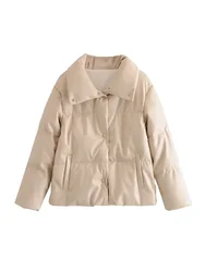 Kmetram-Chaqueta acolchada gruesa de piel sintética para mujer, abrigo Vintage de manga larga con bolsillos, prendas de vestir exteriores, Tops elegantes