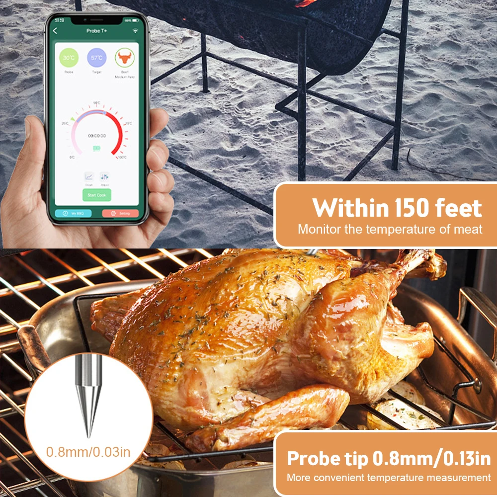 Wireless Meat Thermometer Remote Digital Kitchen Cooking Food BBQ Meat Tools Smart Bluetooth Barbecue Thermometer For Oven Grill