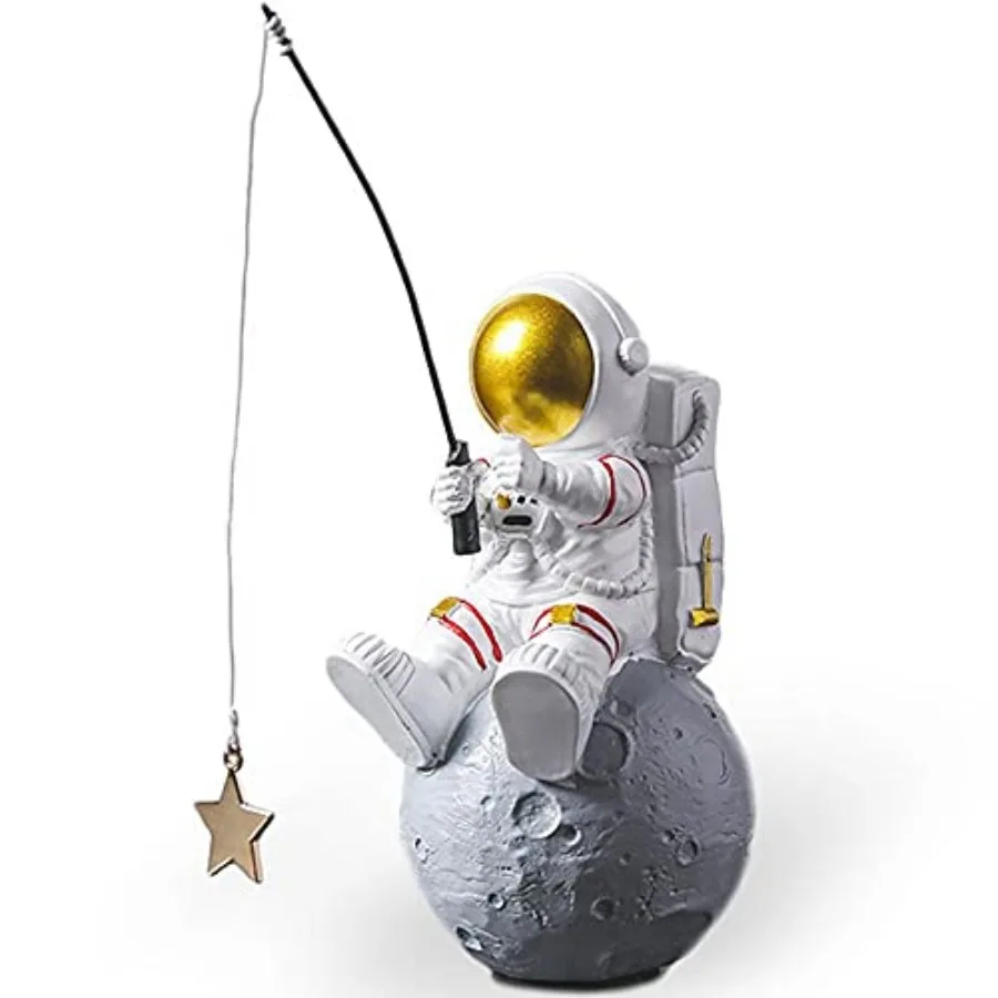 Figura de Astronauta, Escultura de Astronauta Pescaando en el Espacio, para Decoración de Escritorio y Mesa, Figura de Astronauta de Resina para Decoración de Escritorio con Temática Espacial