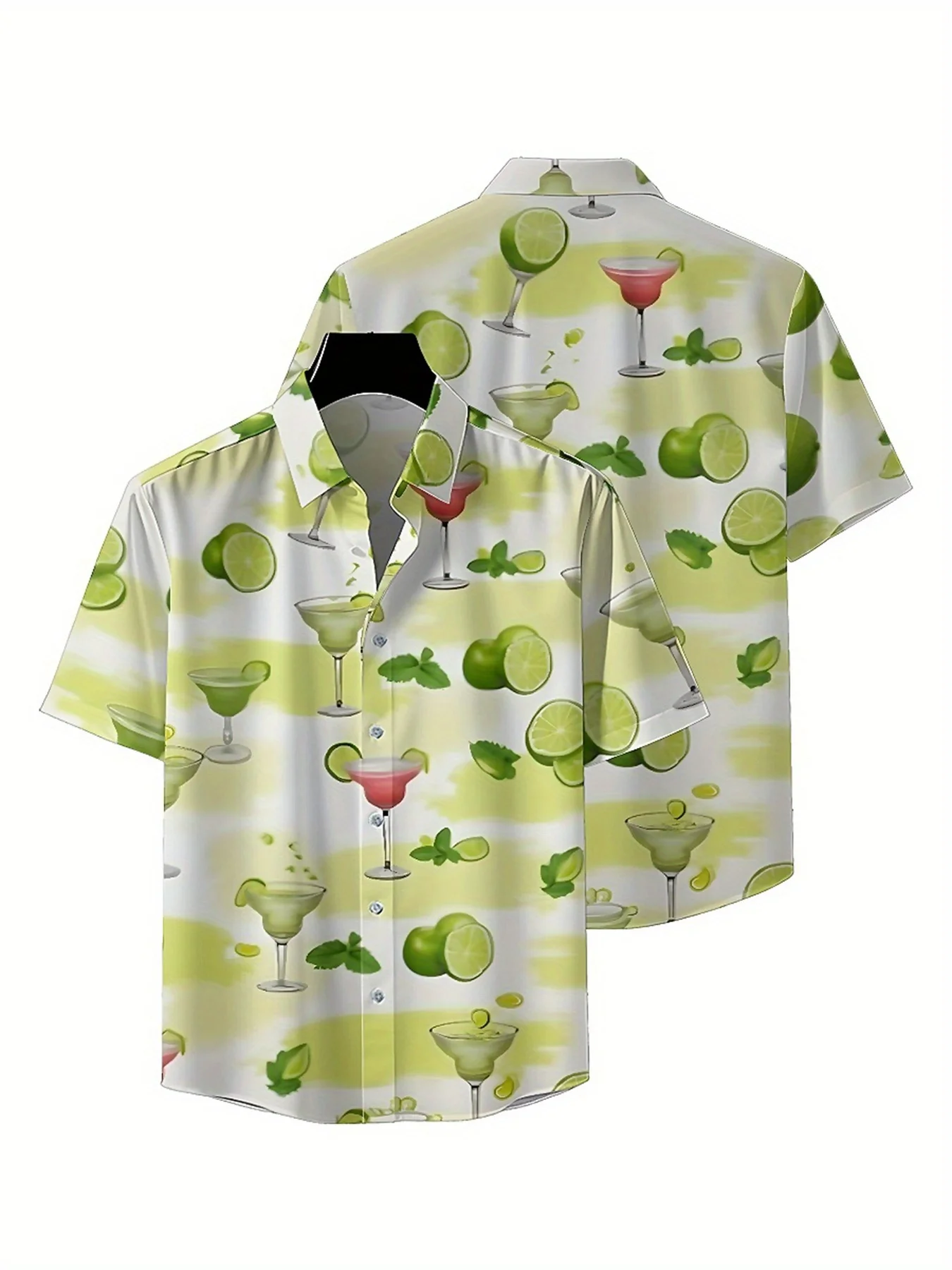 Kemeja Hawaii Ukuran Besar Pria Pola Tema Koktail Tropis, Kemeja Berkancing, Pakaian Kasual Uniseks, Atasan Musim Panas