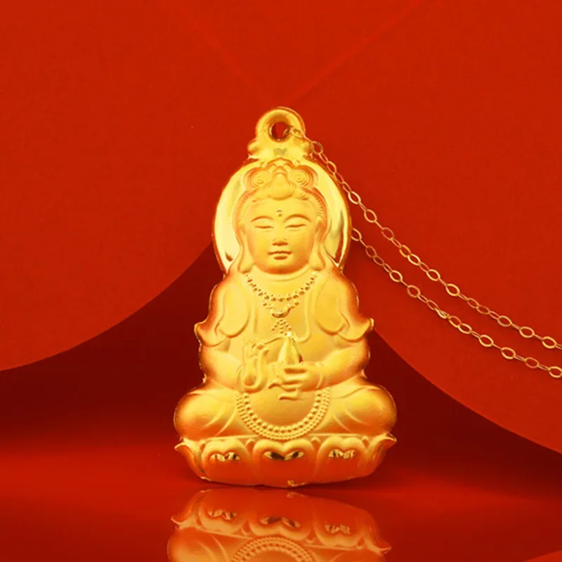 Simple Gold Color Guanyin Buddha Necklace for Women Fashion Pendant Clavicle Chain Wedding Anniversary High Jewelry Gifts