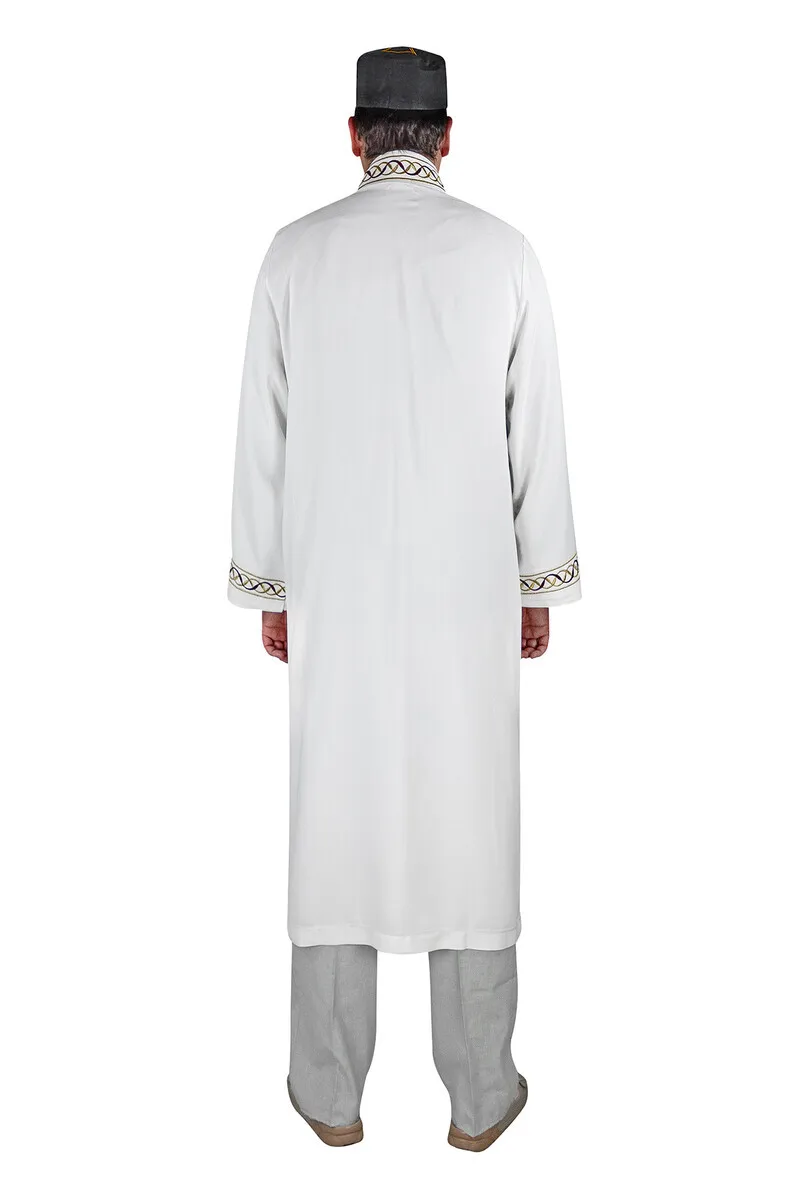 IQRAH Men Prayer Gown Imam Robe Maroon Embroidered Cream