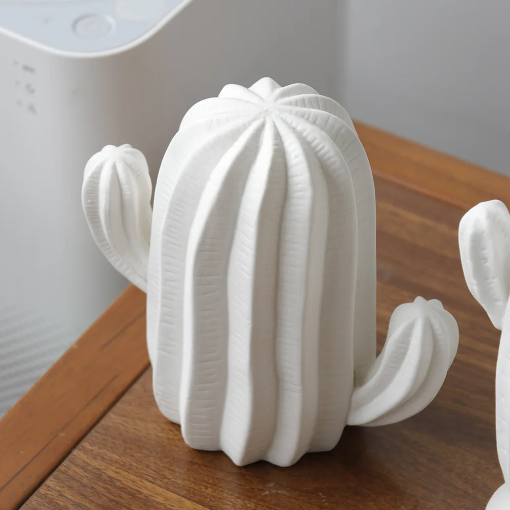 White Ceramic Cactus Sculpture, Matte Cacti Ornament, Modern Minimalist Home Decor, Perfect for Living Room, Office, or Gift