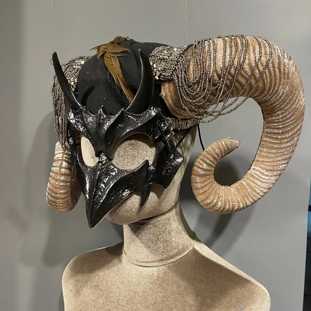 Gothic Sheep Horn Hat Cosplay Devil Horn Headwear Deluxe Halloween Cosplay Costume Mask Carnaval Masque Christmas Party Props