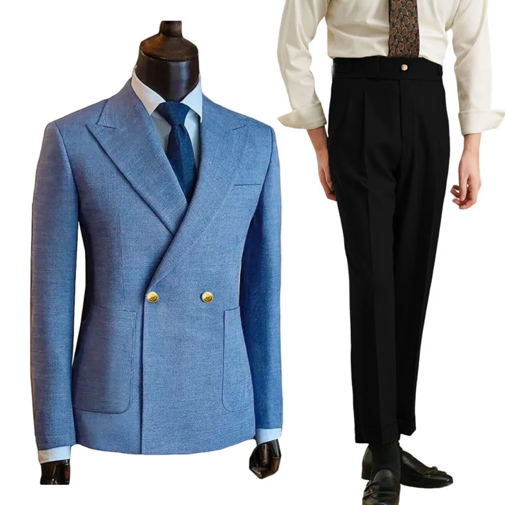 Abito da uomo personalizzato Blazer Pantaloni da abito Business Abito personalizzato Abito da uomo premium con fibbia in metallo tinta unita