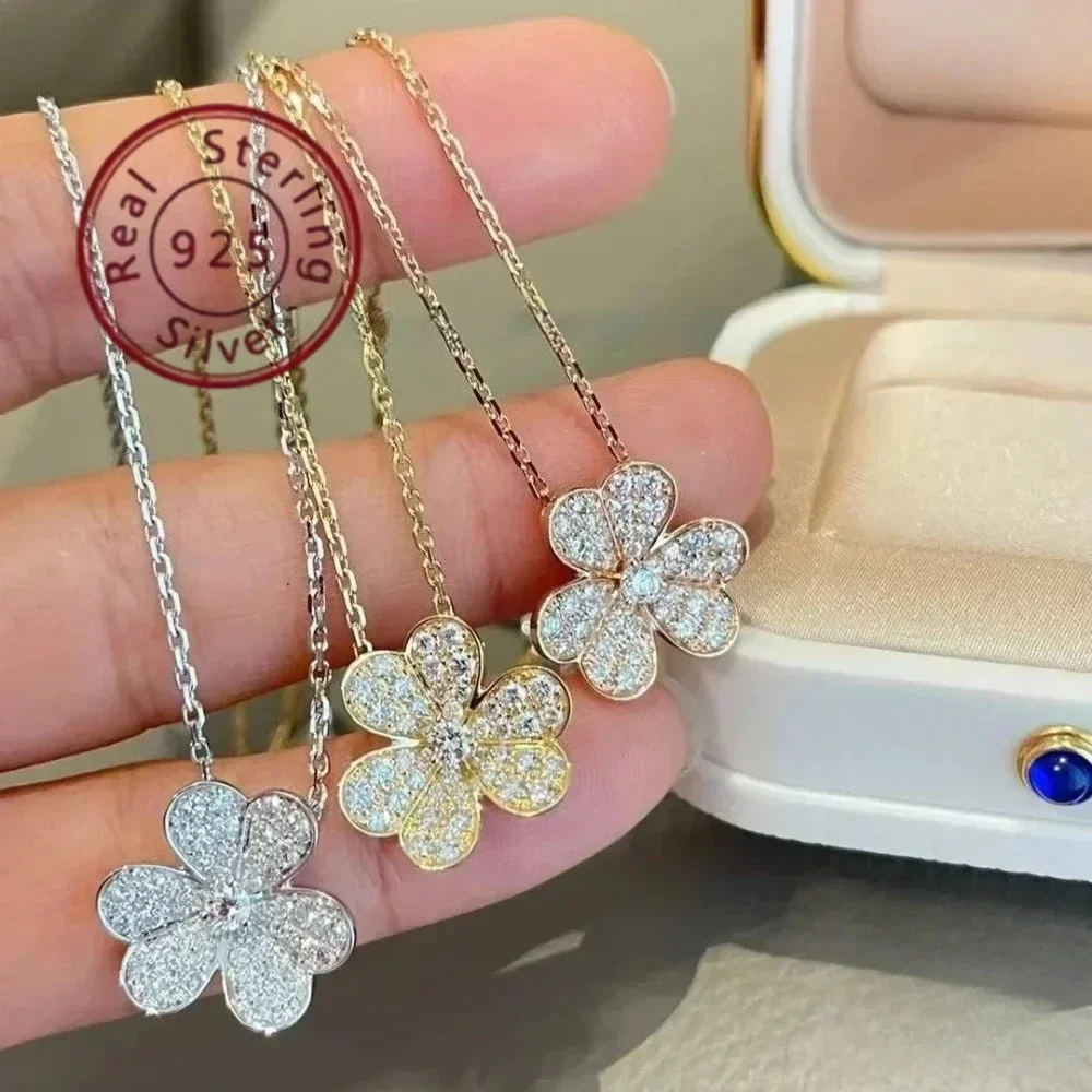 

Оптовая продажа ювелирных изделийВысокое качествоЕвропейская мода роскошное золотое ожерелье клевера женское серебро S925 изысканное сладкое романтическое