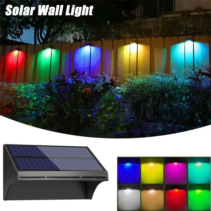 

2/4/6PCS Solar Fence Light RGB LED Courtyard Wall Lights 4 Modes 8 Colors Outdoor Waterproof for Garden Balcony Decoration Lamp