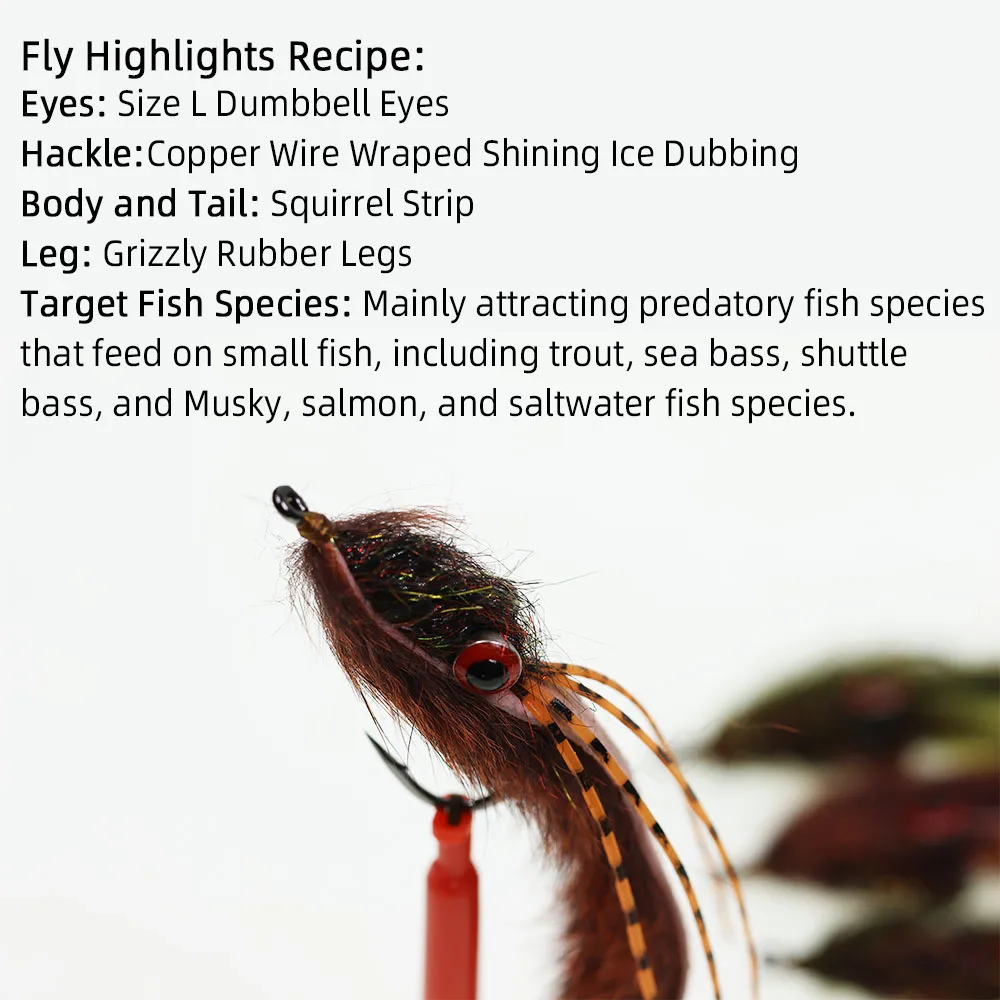 2 Stück Angeln Streamer Fly für Forellenbarsch - Bottom Search Loach Lure mit Hantelaugen, Eichhörnchenschwanz, für Süßwasser-Salzwasser – Detail 2