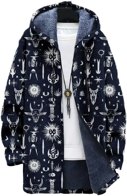 

Мужская ацтекская куртка, длинный кардиган, толстовки в стиле вестерн, ковбойский свитер на флисовой подкладке с полной молнией, вязаный свитер на подкладке, пальто 02