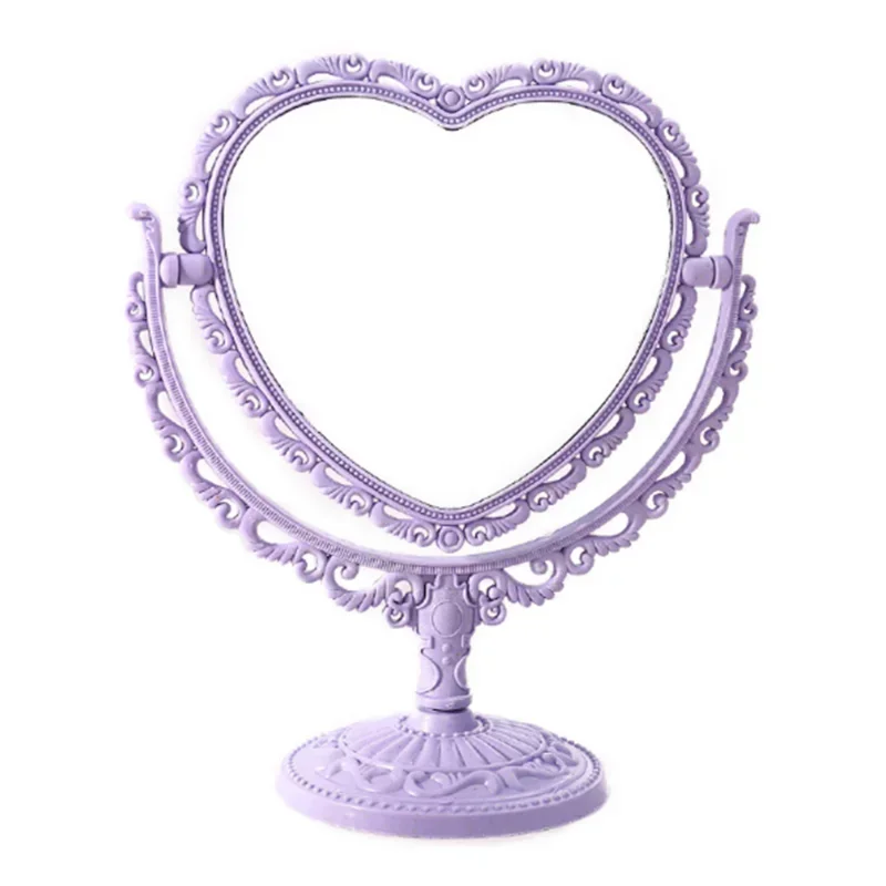 Desktop Makeup Mirror Heart Shape Makeup Vanity Portable Double-side Vanity Mirror Hand Mirror Cosmetic Compact Mirror for Women