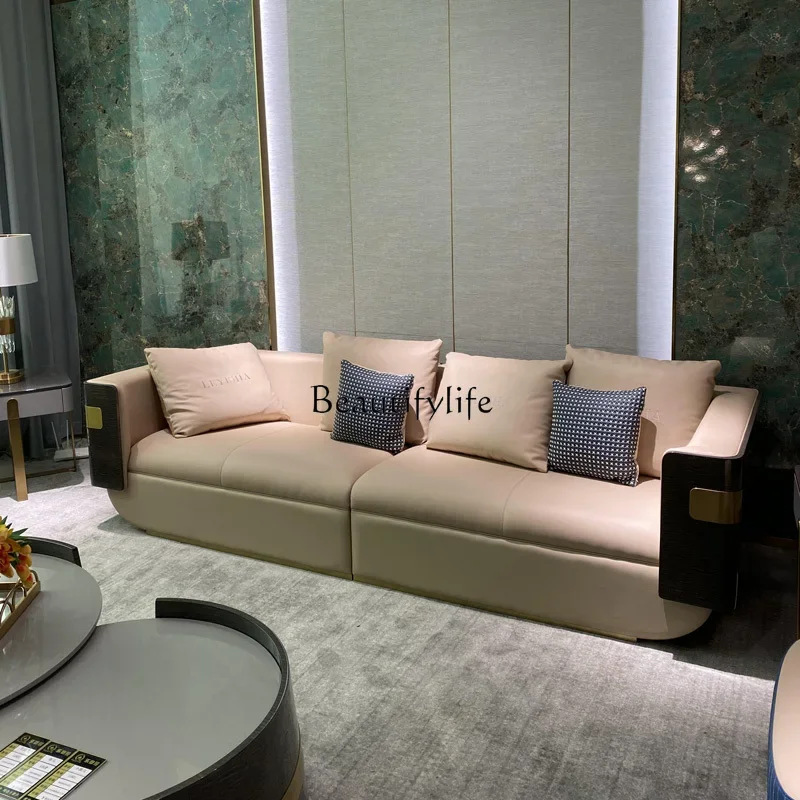 4yj9 Italian Style Light Luxury Genuine Leather Sofa Set Villa Living Room Combination Furniture Postmodern Hong Kong Style