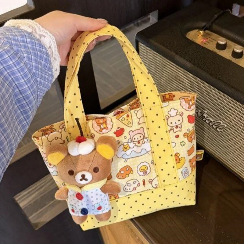 Yellow Rilakkuma Polka Dot Zipper-Style Commuter Handbag Travel Cosmetics Y Storage Bag Water Cup Bento Bag Girl's Birthday Gift - view 3