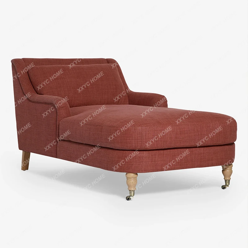 

L retro fabric princess chair living room balcony solid wood lazy couch sofa