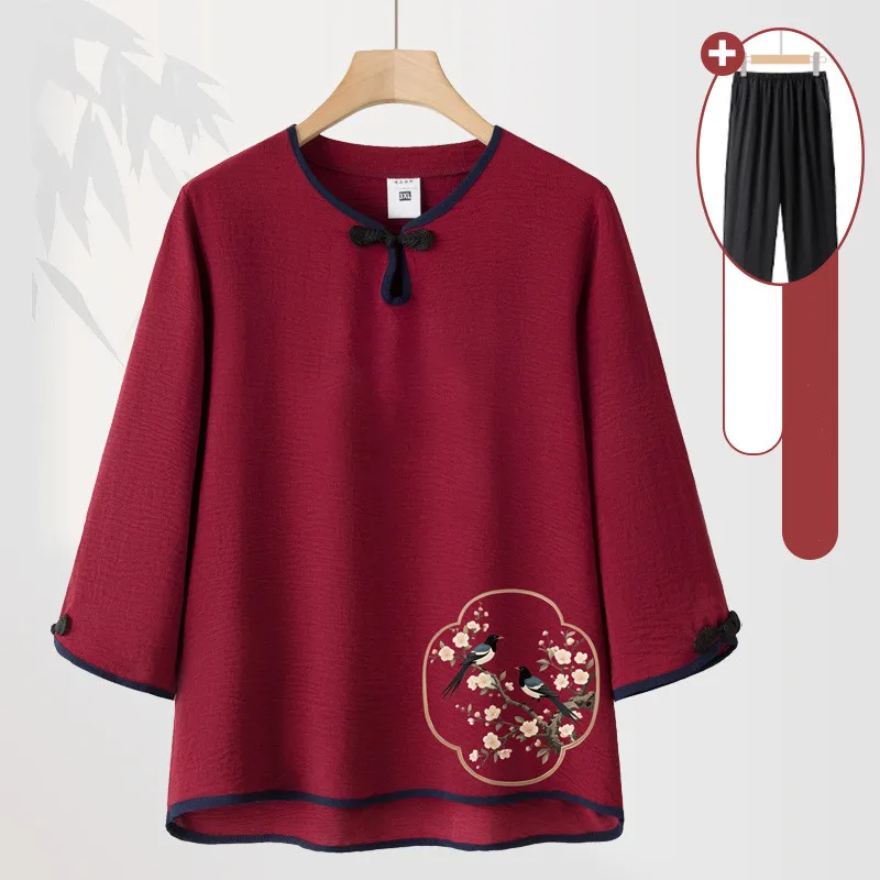 

Pijama Feminino XL-4XL, хлопковые пижамы с винтажным принтом для женщин, повседневная одежда для сна большого размера для мам среднего возраста, пижамный комплект