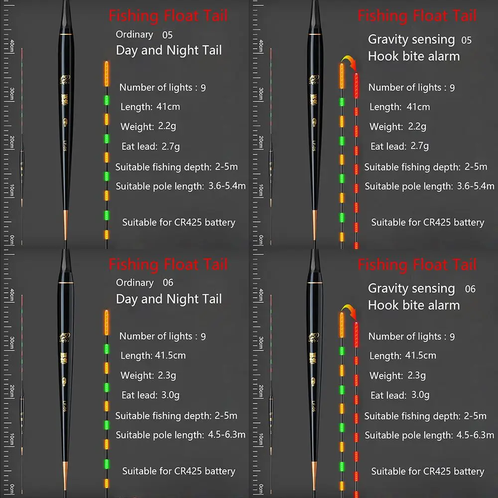 Eletrônico Flutuadores Bóia com Indicador De Cauda Longa, Luz Inteligente, Mudança De Cor, Top, Alarme De Mordida, Acessórios De Pesca
