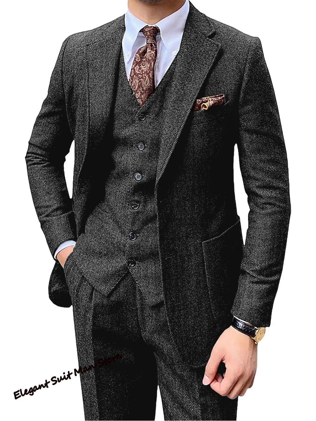 

3-х предметный деловой свадебный мужской костюм с узором «елочка», мужской жилет и брюки, комплект свадебных костюмов, мужской элегантный комплект пиджаков, жилет, брюки, пальто