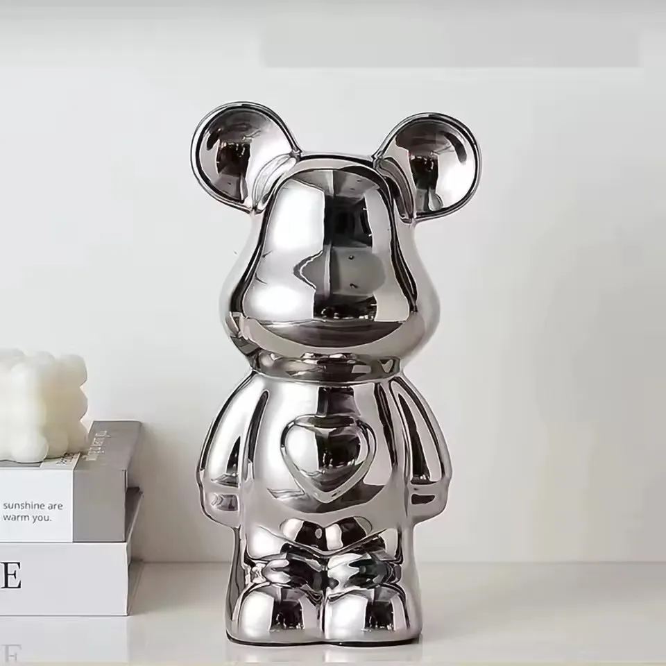 Ceramic Cartoon Teddy Bear Figurine Love Bear Ornament Living Room Small Piggy Bank Wine Cabinet Desktop Home Decoration