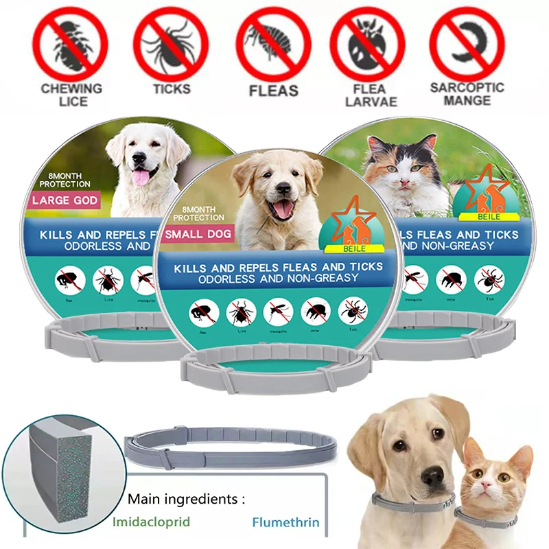 Cão anti pulgas e carrapatos gatos collar pet 8 meses de proteção retrátil pet coleiras para cachorro gato cães de grande porte acessórios